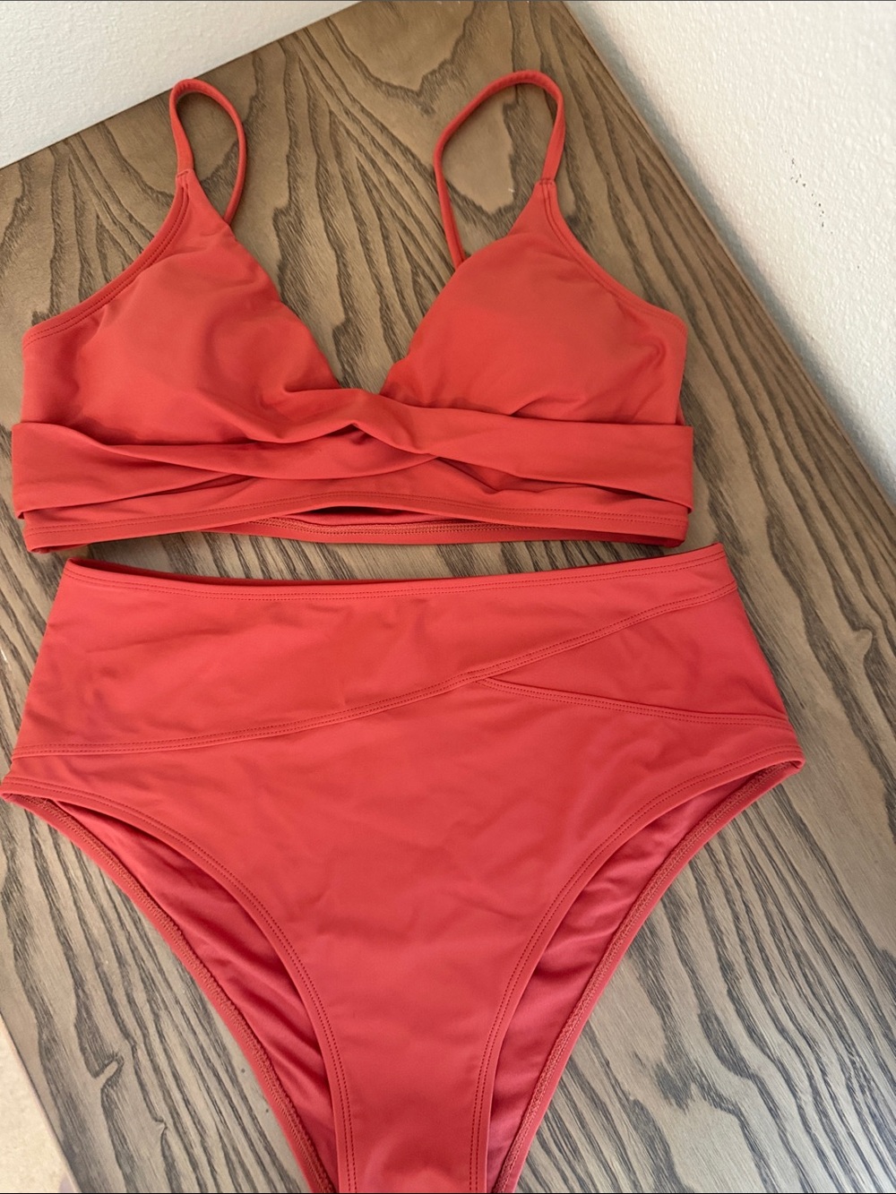 Cupshe Coral Twist Bralette High-Waist Bikini Set